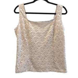 E.C. Designs Cream Lace Tank Top Sleeveless Square Neck Lined USA Made XL‎